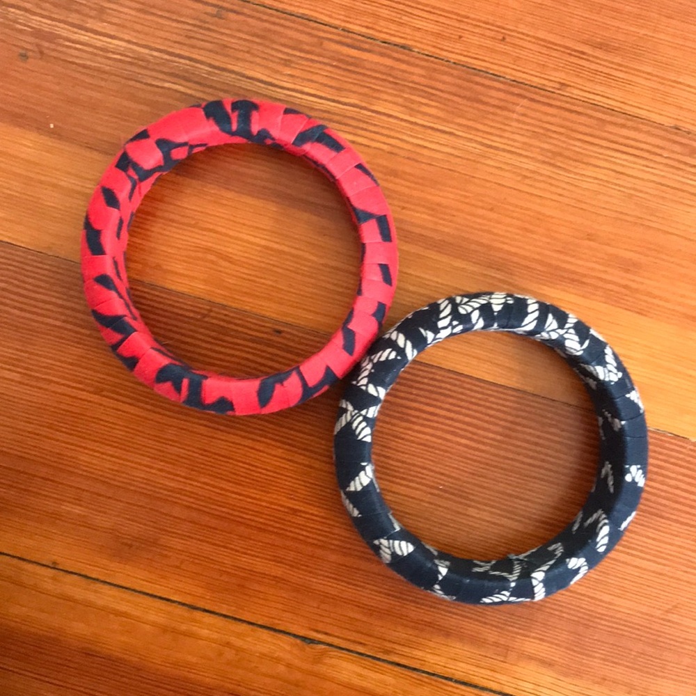 Set of two large wooden ribbon bracelets